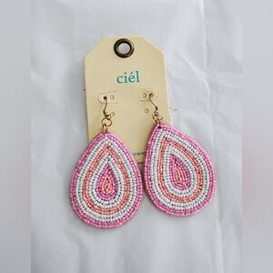Pink and White Beaded Teardrop Earrings